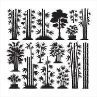 Set of bamboo silhouette on white background. vector