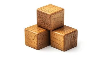 Three wooden blocks stacked on top of each other, isolated on a white background. photo