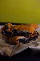 shot on terang bulan or sweet martabak. typical Indonesian food. photo