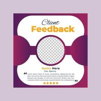 Creative client feedback and testimonial post template design vector