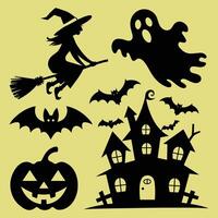 Halloween Silhouette Bundle With Banana Yellow Color Background vector