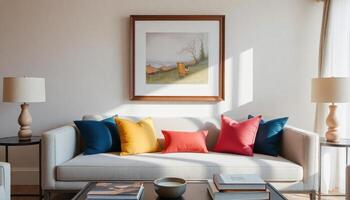 Elegant Living Room Interior with Colorful Accents photo