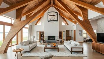Modern Rustic Living Room with Vaulted Ceiling photo