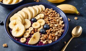 Healthy Breakfast Bowl with Fruits and Nuts photo