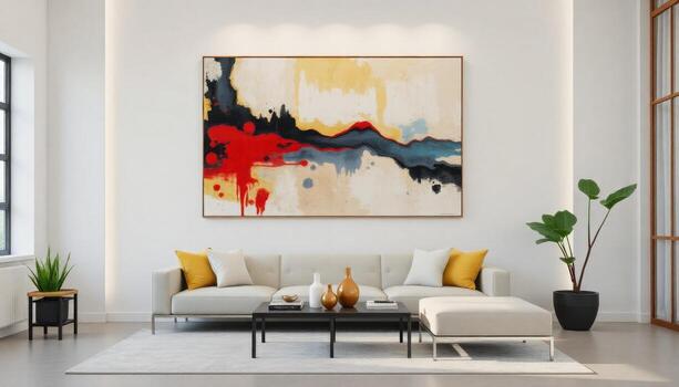 moderno vivo habitación con resumen Arte foto