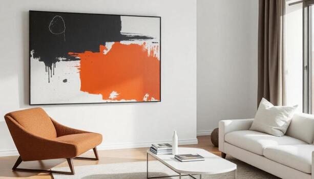 moderno vivo habitación con resumen Arte foto