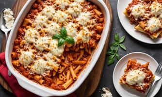 Baked Penne Pasta with Cheese and Tomato Sauce photo