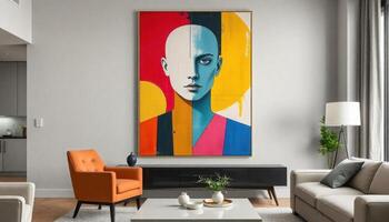 Modern Living Room with Abstract Art photo