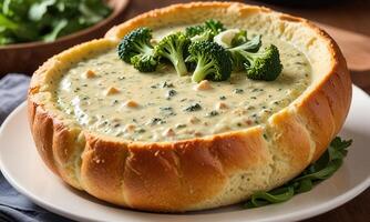 Broccoli Cheddar Soup in Bread Bowl photo