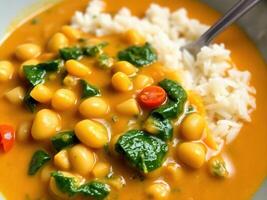 Savory Chickpea Spinach Curry with Rice photo