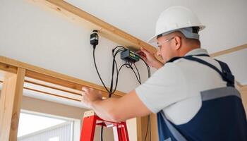 Electrician Installing Security System photo
