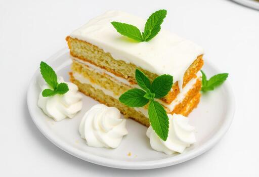 Delicious Slice of Carrot Cake with Cream Cheese Frosting photo