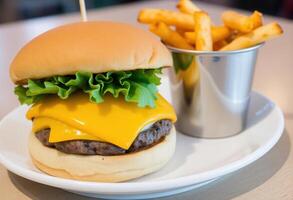 Cheeseburger and Fries Meal photo