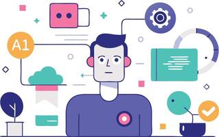 A person engaging with technology and data visualization vector