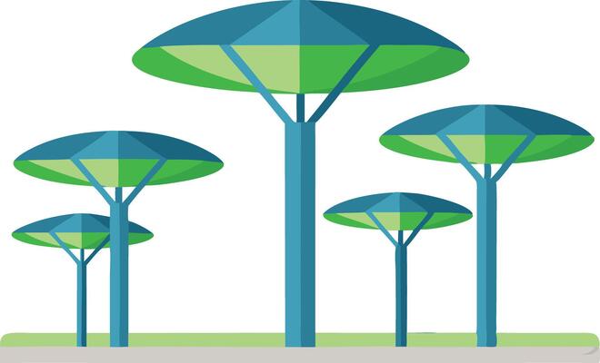 illustration of stylized trees with umbrella-shaped canopies