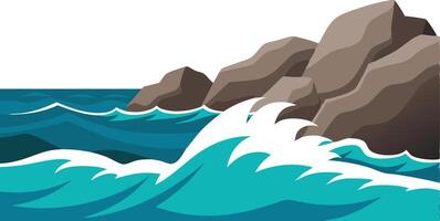 llustration of crashing waves against rocky vector