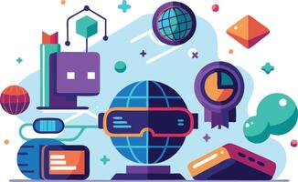 illustration showcasing technology, innovation, and global connectivity with digital elements and futuristic designs vector