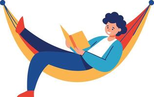 A person relaxing in a hammock while reading a book vector