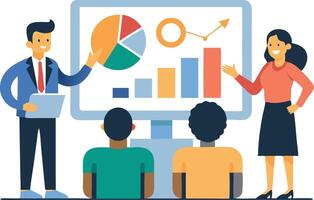 Business presentation with team engaging in a data analysis meeting vector