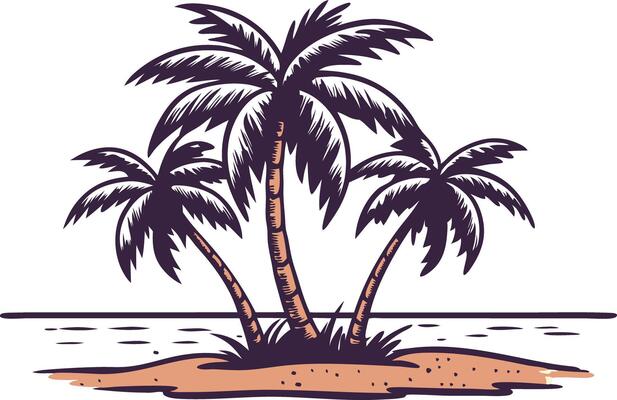 illustration of three palm trees on a sandy beach
