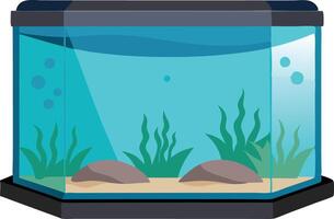 illustration of a hexagonal aquarium with plants and rocks underwater, showcasing a calm aquatic environment vector