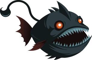 A fierce anglerfish with glowing eyes in a dark ocean environment vector