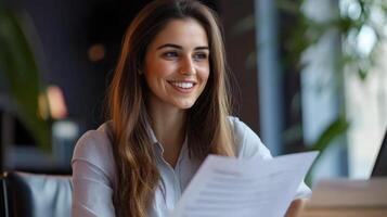 Smiling Financial Advisor Consulting Client. Business Meeting and Document Review photo