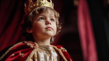 Adorable Little Boy Performing as King on Stage photo