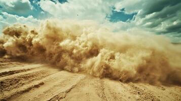 Dynamic Dust Cloud from Desert Storm or Dirt Road, Capturing Motion and Speed photo