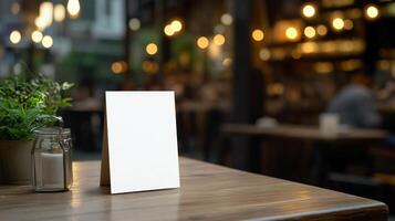 Menu Frame Tent Card Mockup with Blurred Background Design photo