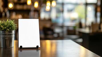 Menu Frame Tent Card Mockup with Blurred Background Design photo