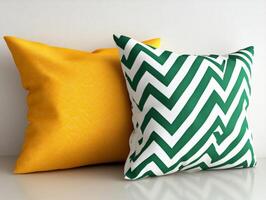 Colorful Zigzag Green and Yellow Pillows on Transparent Background photo