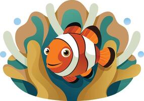 A happy clownfish swimming in a colorful coral reef vector