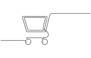 continuous one art line drawing Shopping cart vector
