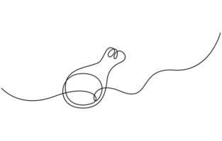 Single continuous line drawing of hot crispy fried chicken leg vector