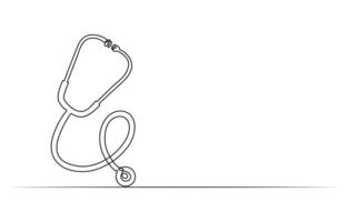 Continuous one line art drawing of stethoscope outline vector