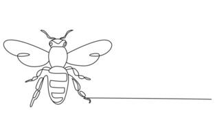 Insect wasp, bee, honeybee, continuous one line art hand drawing sketch vector