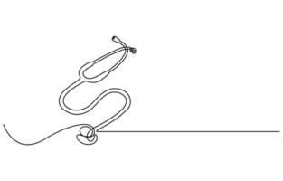 Continuous one line drawing of a stethoscope. vector