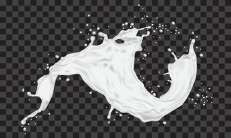 Realistic white milk splash spiral dynamic on grey checkered background vector