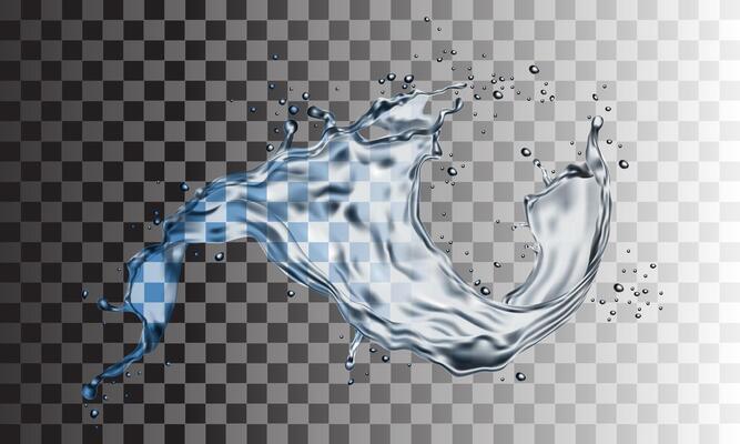 Realistic water splash spiral dynamic on grey gradient checkered background