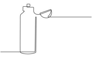 Empty glass or plastic bottle continuous one line illustration vector