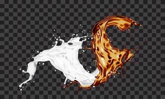 Realistic milk cocoa splash spiral dynamic on grey checkered background vector