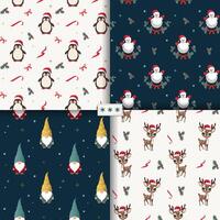 Set of winter seamless patterns with cute christmas characters. Xmas patterns, backgrounds. New year decorations. vector