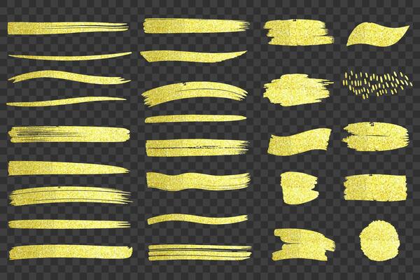 Golden brush strokes. Set of hand drawn backgrounds and brush strokes with golden glitter