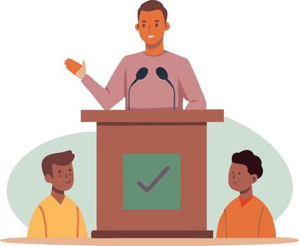 ilustración de un altavoz direccionamiento un audiencia durante un público Hablando evento a un conferencia vector