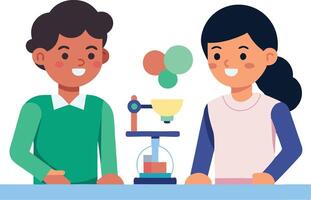 Children experimenting with a science kit vector