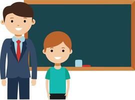 Teacher and student smiling together in a classroom with a chalkboard vector