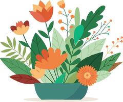 Colorful illustration of a vibrant flower bouquet with various leaves vector