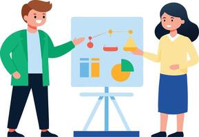 Two professionals presenting a business strategy with charts and graphs at a meeting vector