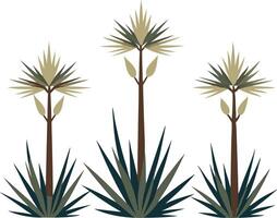 illustration of three stylized plants with spiky leaves and slender trunks vector